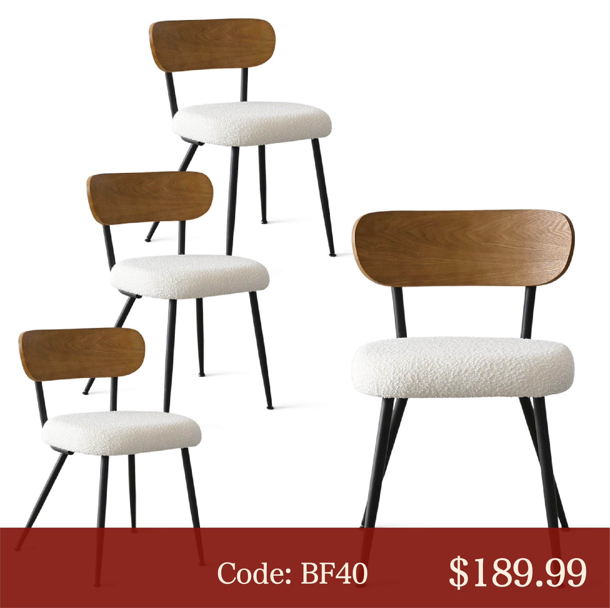 (40% off Sale|Use code BF40)Skagen Beige Boucle Dining Chair with Ash Back (Set of 4)