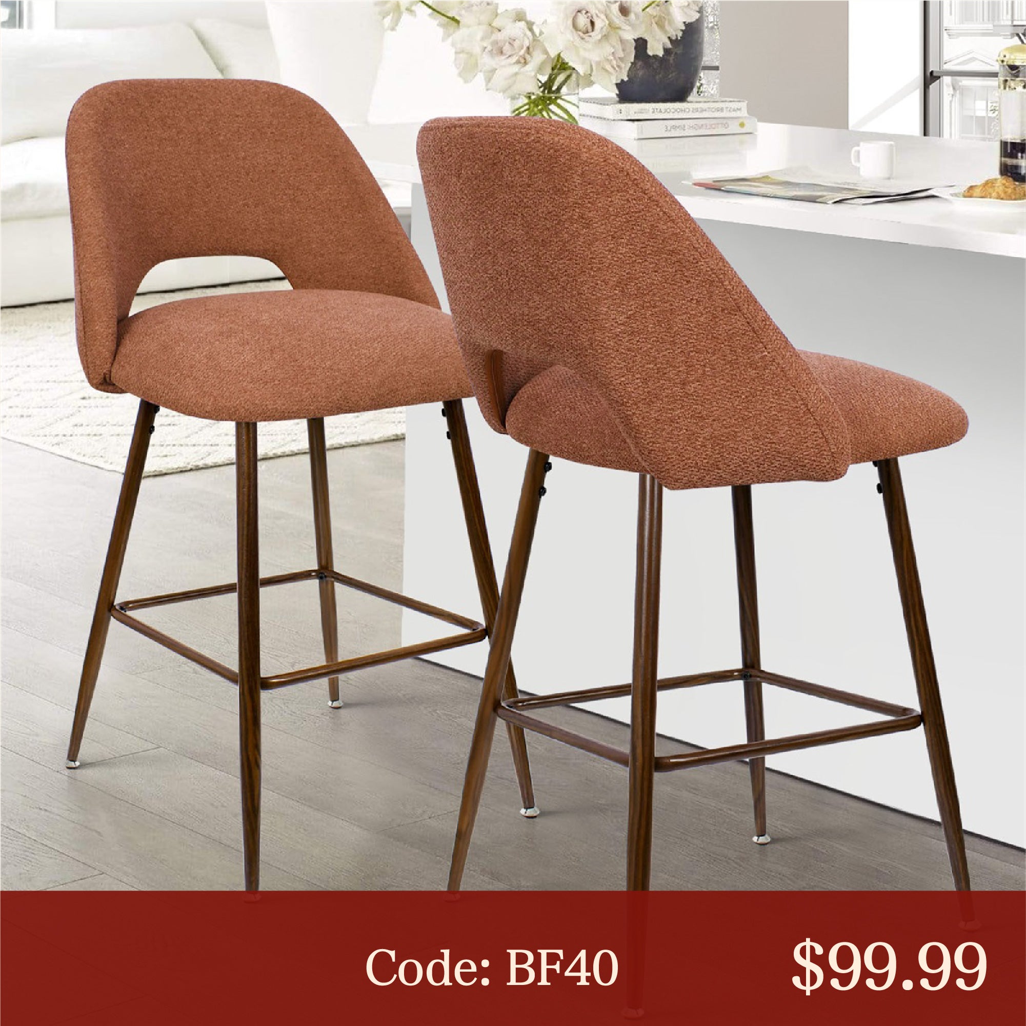 (40% off Sale|Use code BF40)Edwin 26" Modern Upholstered Counter Stool (Set of 2)