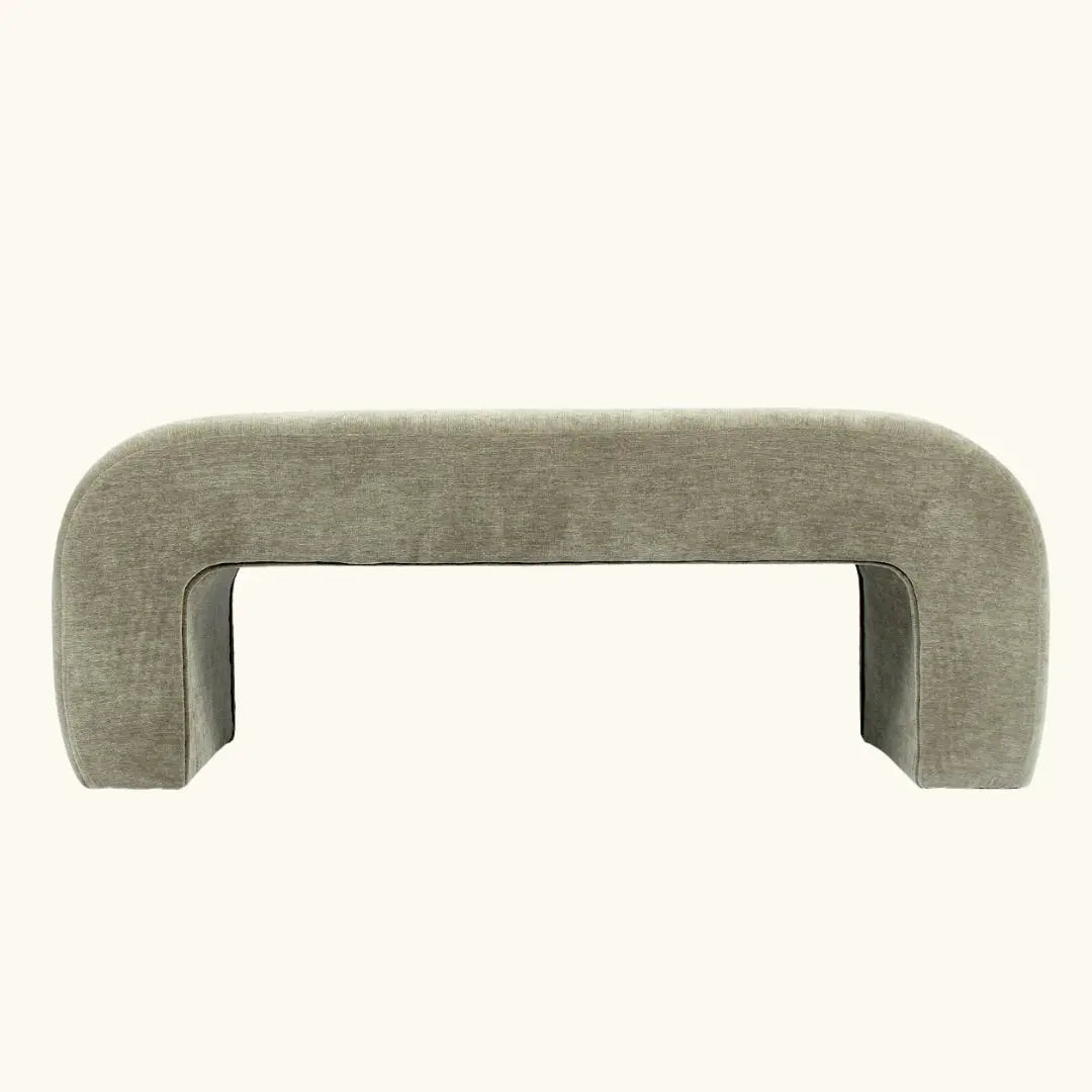 Lily Chenille Accent Waterfall Bench, taupe color; elegant design; perfect for modern living spaces.