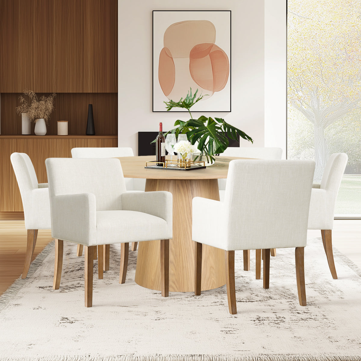 Orchid & North 52" Solid Oak Round Dining Table Set for 6 (7-Piece)