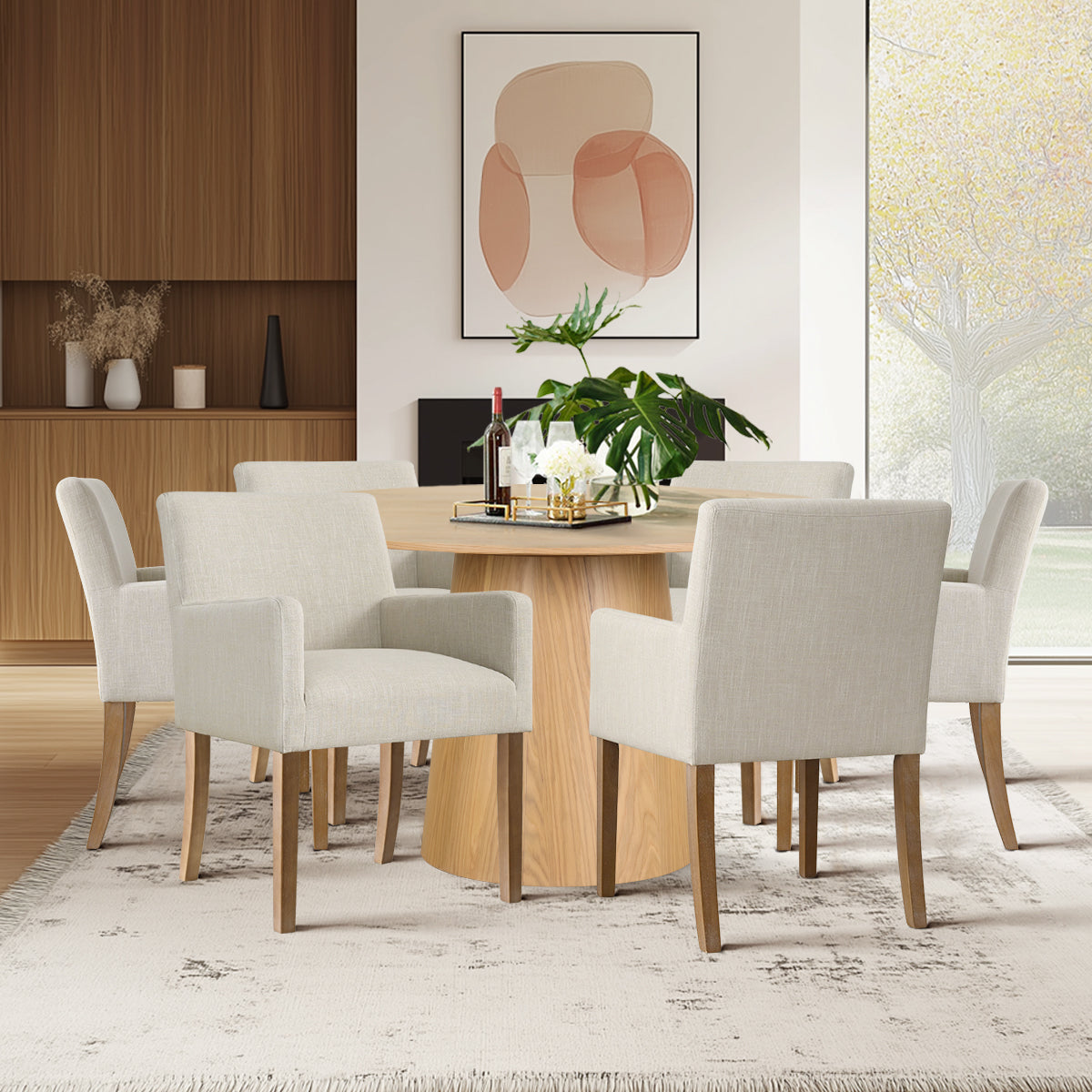 Orchid & North 52" Solid Oak Round Dining Table Set for 6 (7-Piece)