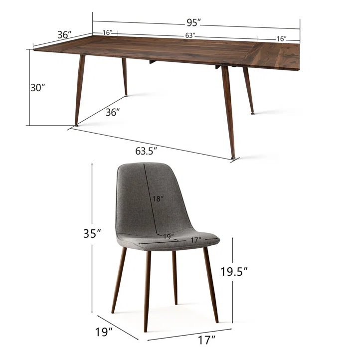 Odense & oslo 95" Modern Rectangle Dining Table Set for 8 (9-Piece)