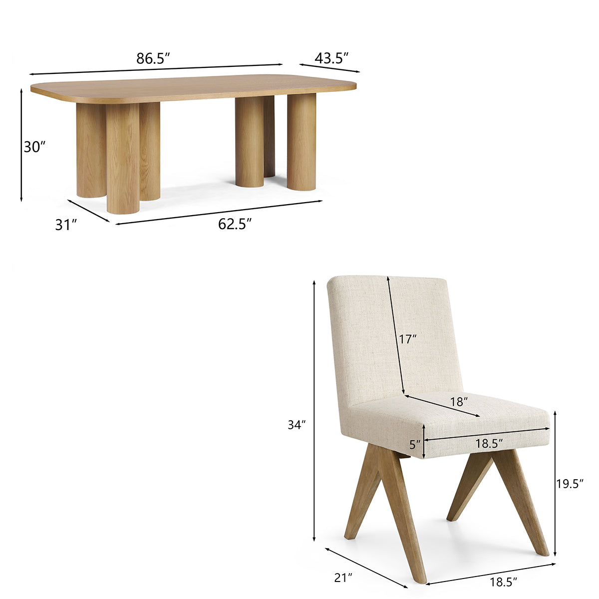 Baguette & Morgan 86.5" Rectangle Table Set for 6 (7-Piece)