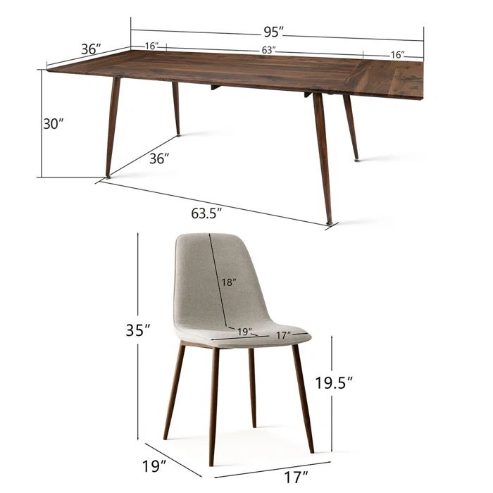 Odense & oslo 95" Modern Rectangle Dining Table Set for 8 (9-Piece)