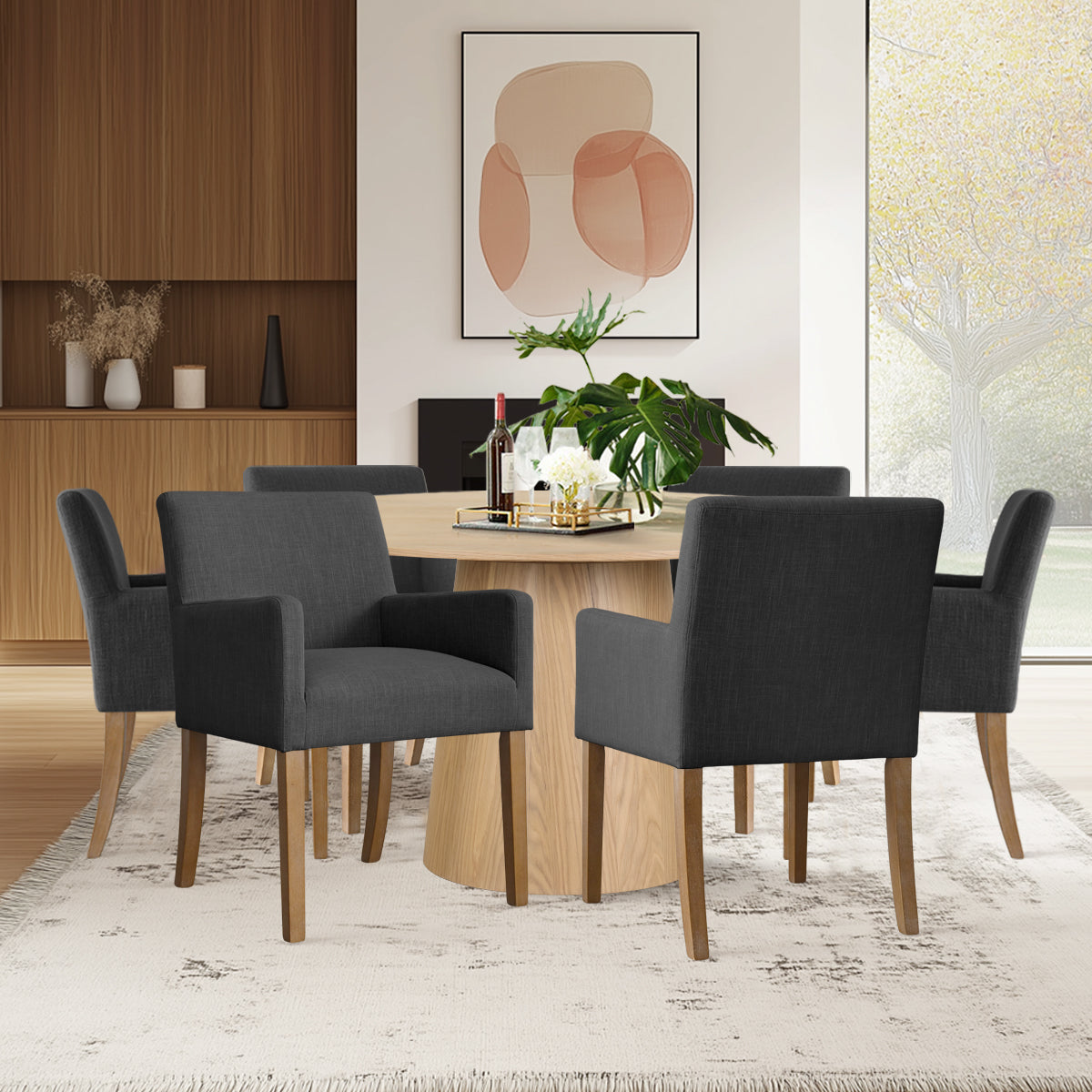 Orchid & North 52" Solid Oak Round Dining Table Set for 6 (7-Piece)