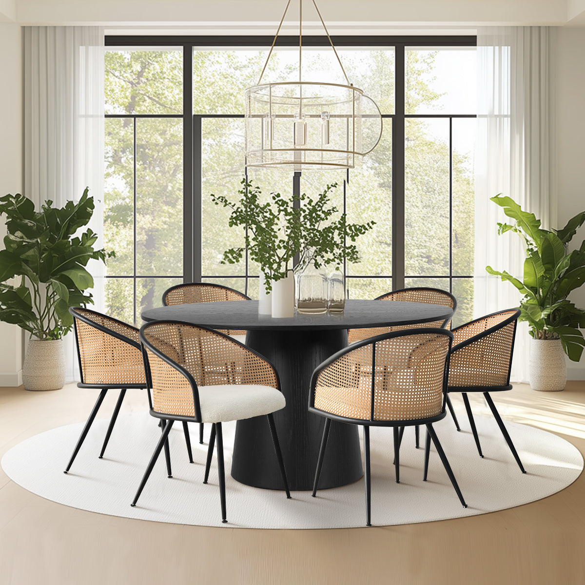 Orchid & Jules 52" Solid Oak Round Dining Table Set for 6 (7-Piece)