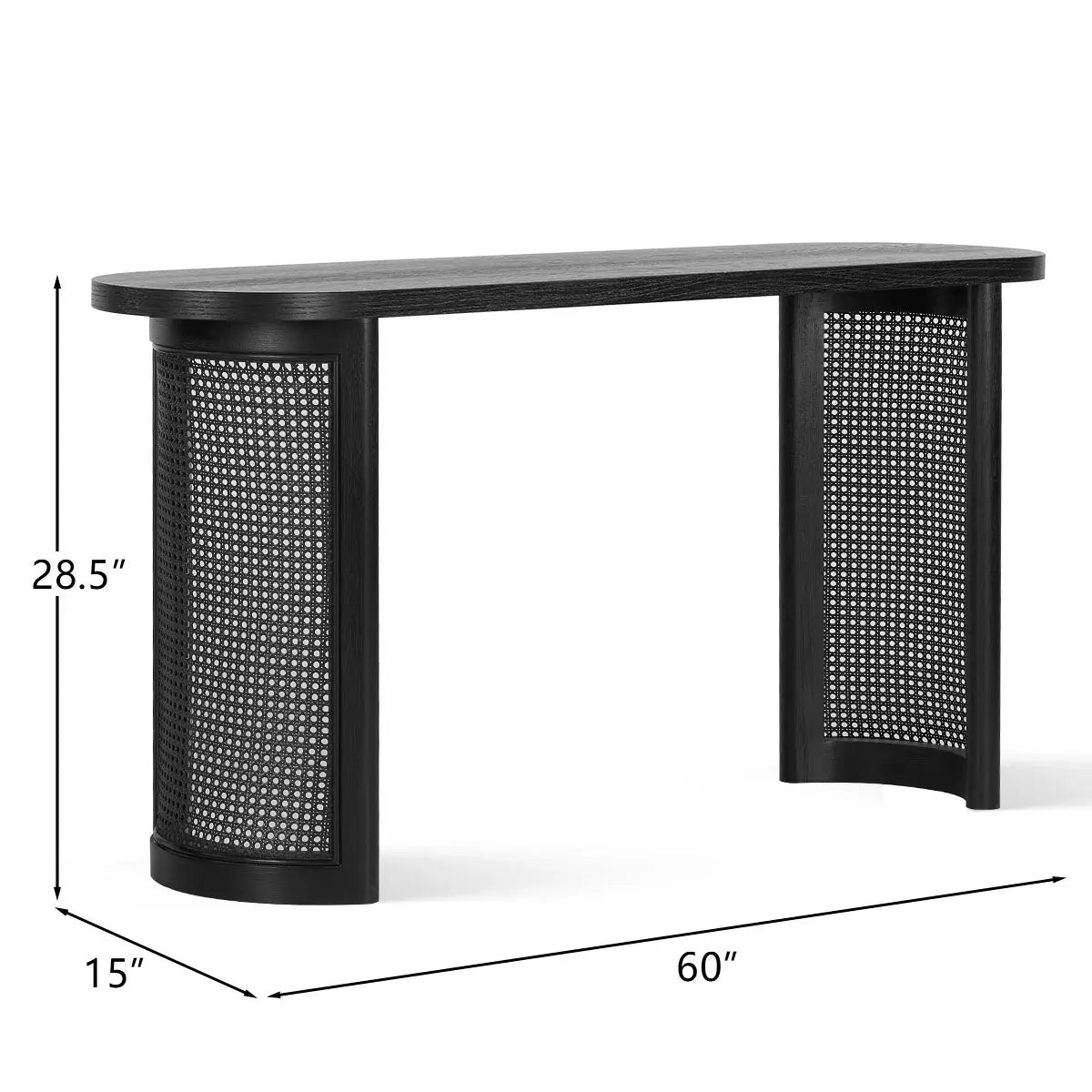 Aodai Modern Oak Wood & Rattan Console Table with dimensions 60" x 15" x 28.5".