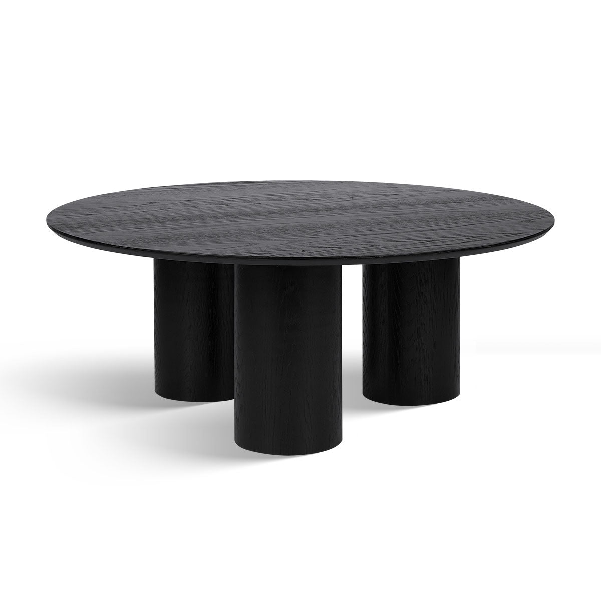 Baguette 40" Modern Black Oak Wood 3-Leg Round Coffee Table