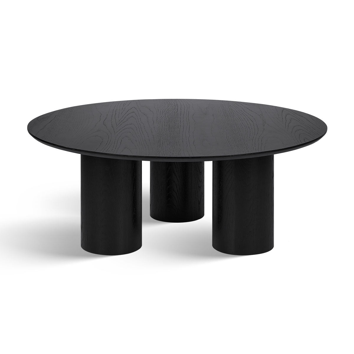 Baguette 40" Modern Black Oak Wood 3-Leg Round Coffee Table