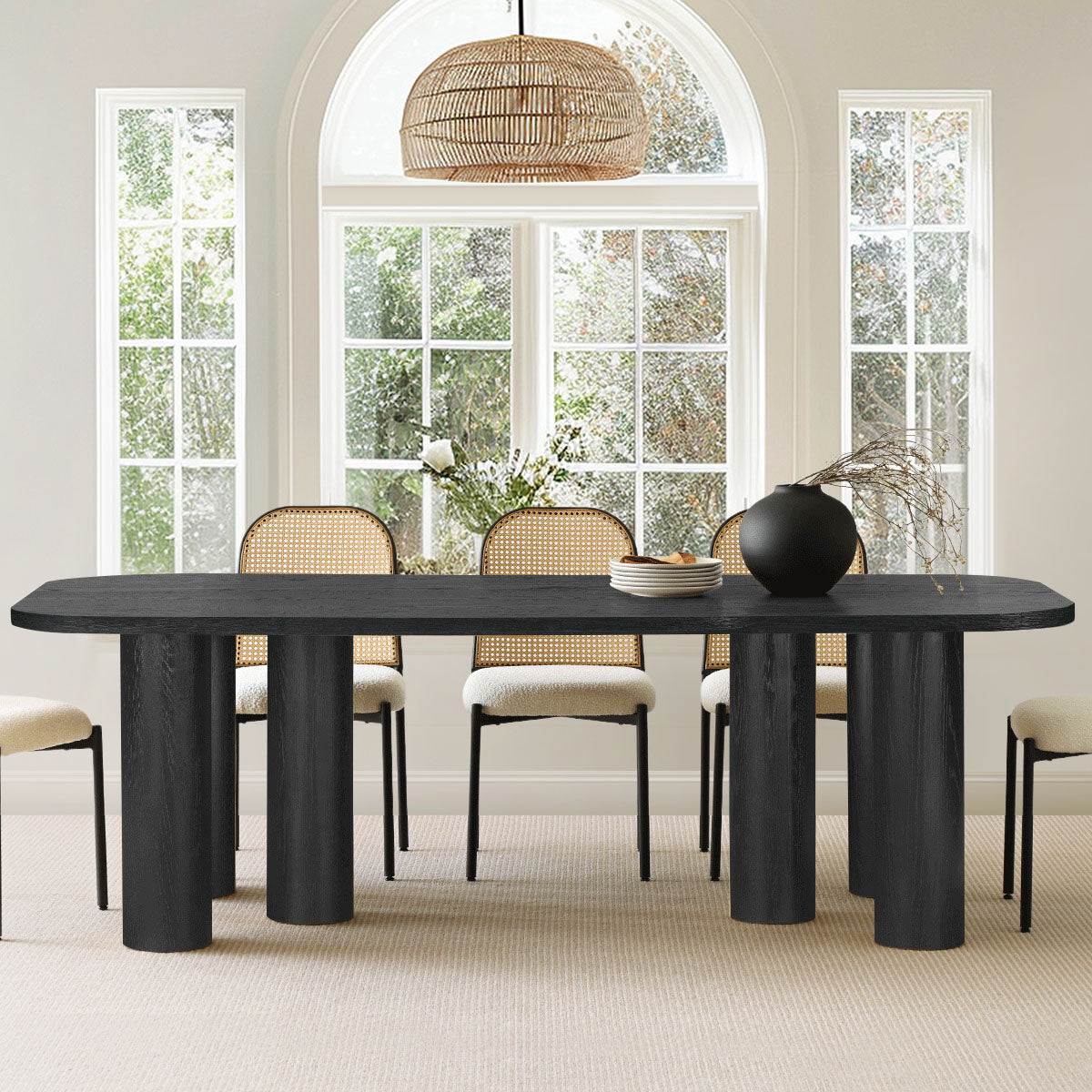 Baguette 86.5" Modern Rectangle Oak Large Dining Table