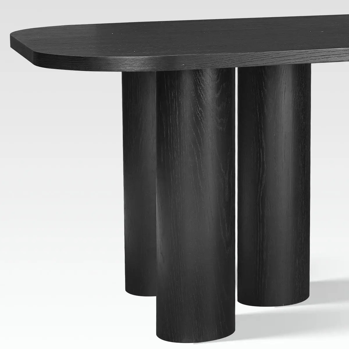 Baguette Modern Rectangle Oak Large Dining Table, black, cylinder legs, sleek contemporary design.