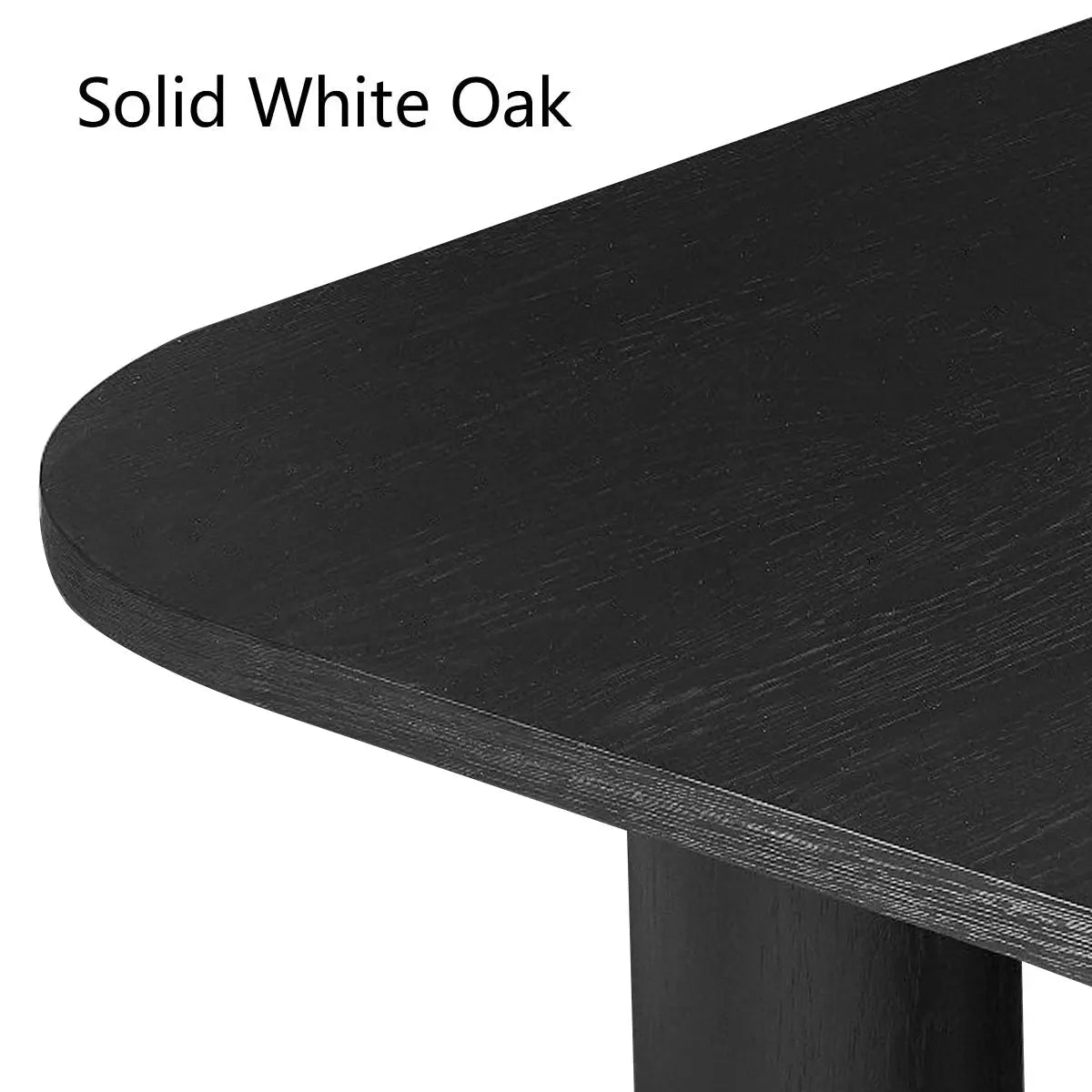 Solid White Oak finish on Baguette Modern Rectangle Dining Table corner detail.