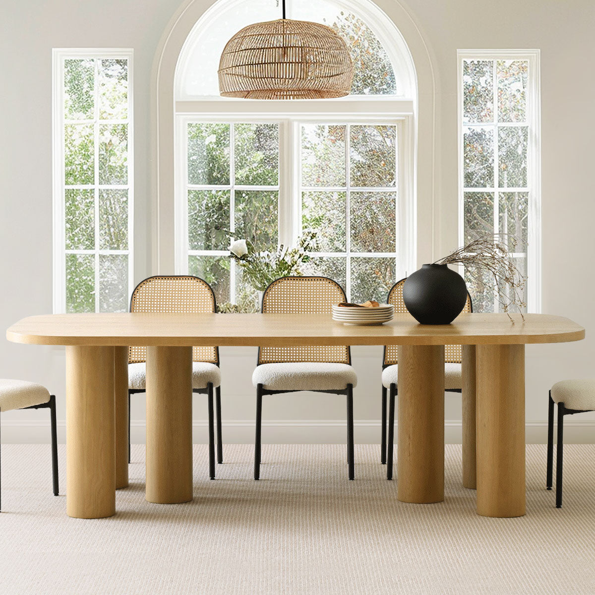 Baguette 86.5" Modern Rectangle Oak Large Dining Table