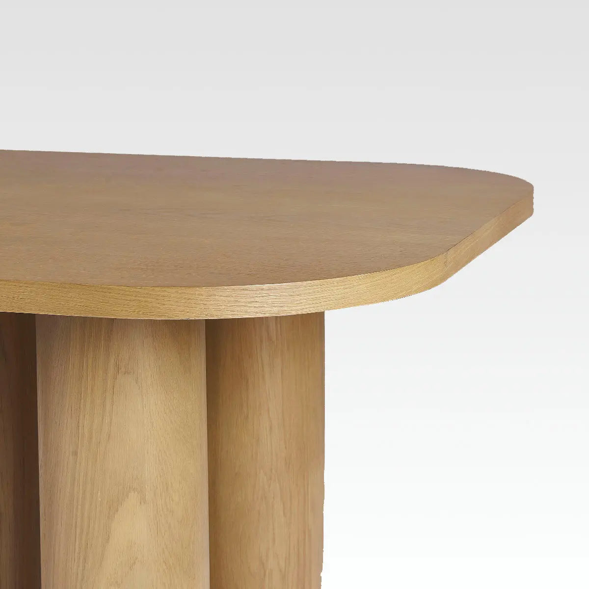 Close-up of Baguette Modern Rectangle Oak Dining Table, highlighting wood texture and sleek design.