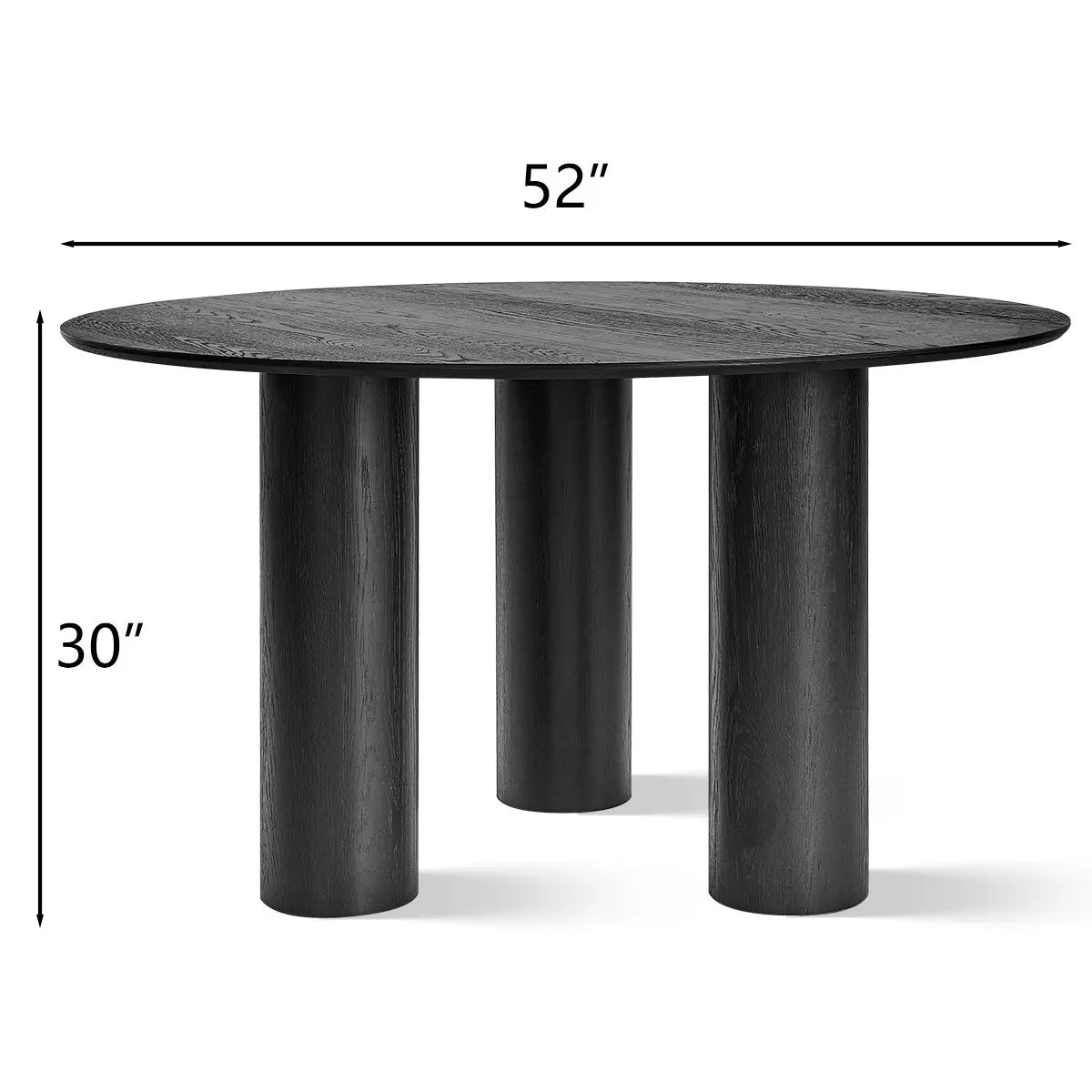 Baguette Modern Oak Wood 3-Leg Dining Table, dimensions 52" x 30", minimalist design.