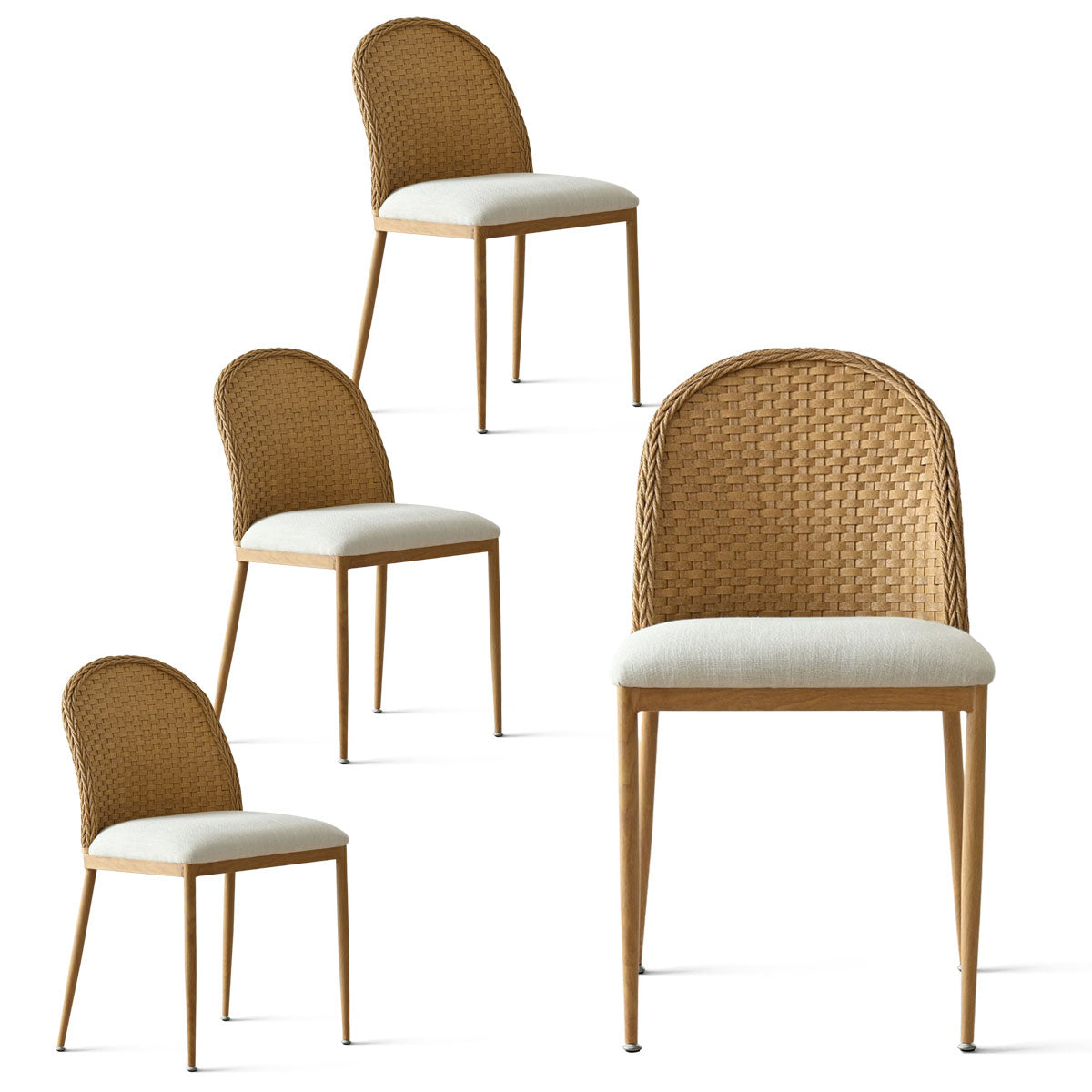 Barcelona Beige Rattan Upholstered Dining Chair (Set of 4)