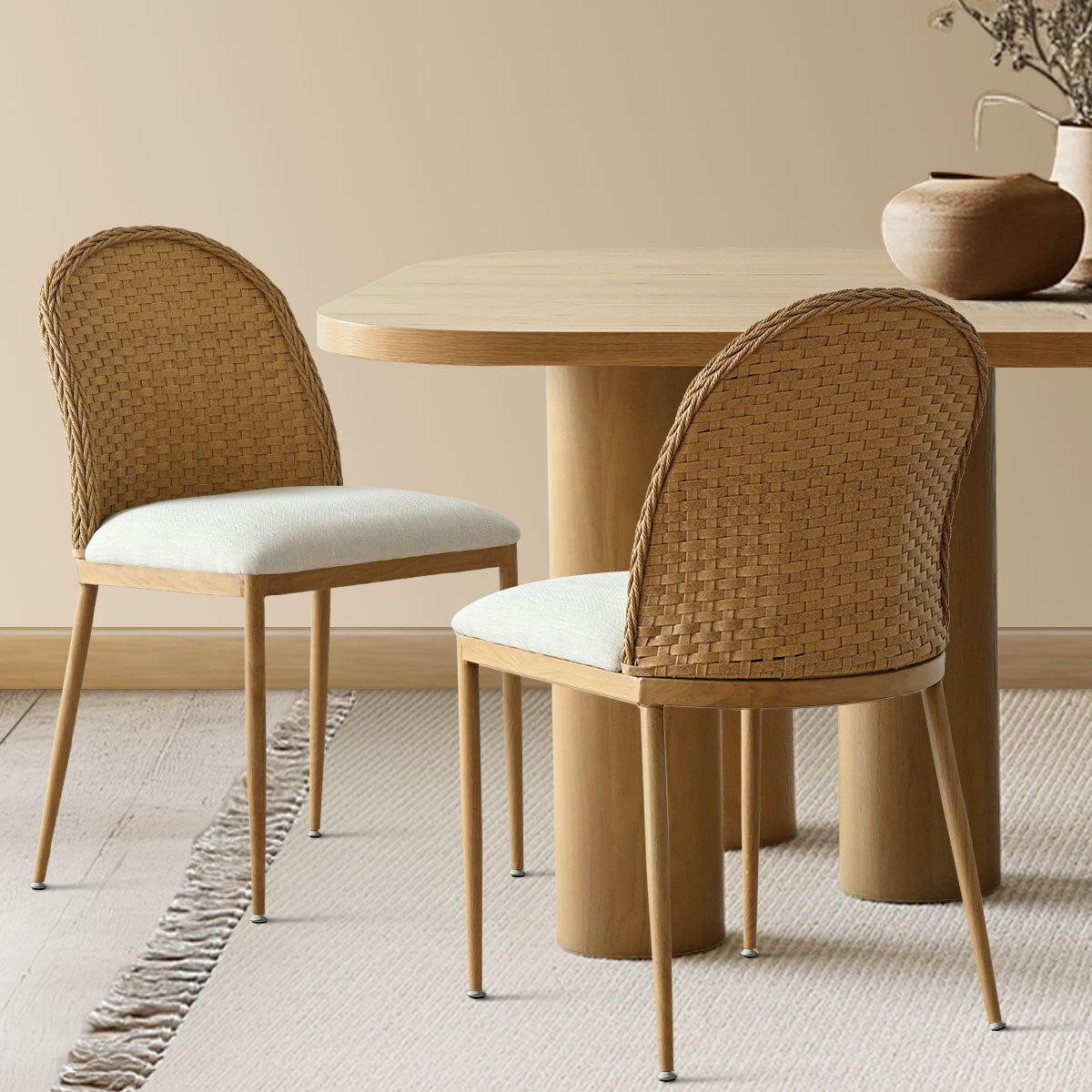 Barcelona Beige Rattan Upholstered Dining Chair (Set of 2)