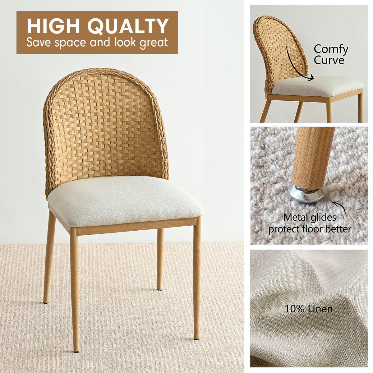 Barcelona Beige Rattan Upholstered Dining Chair (Set of 2)