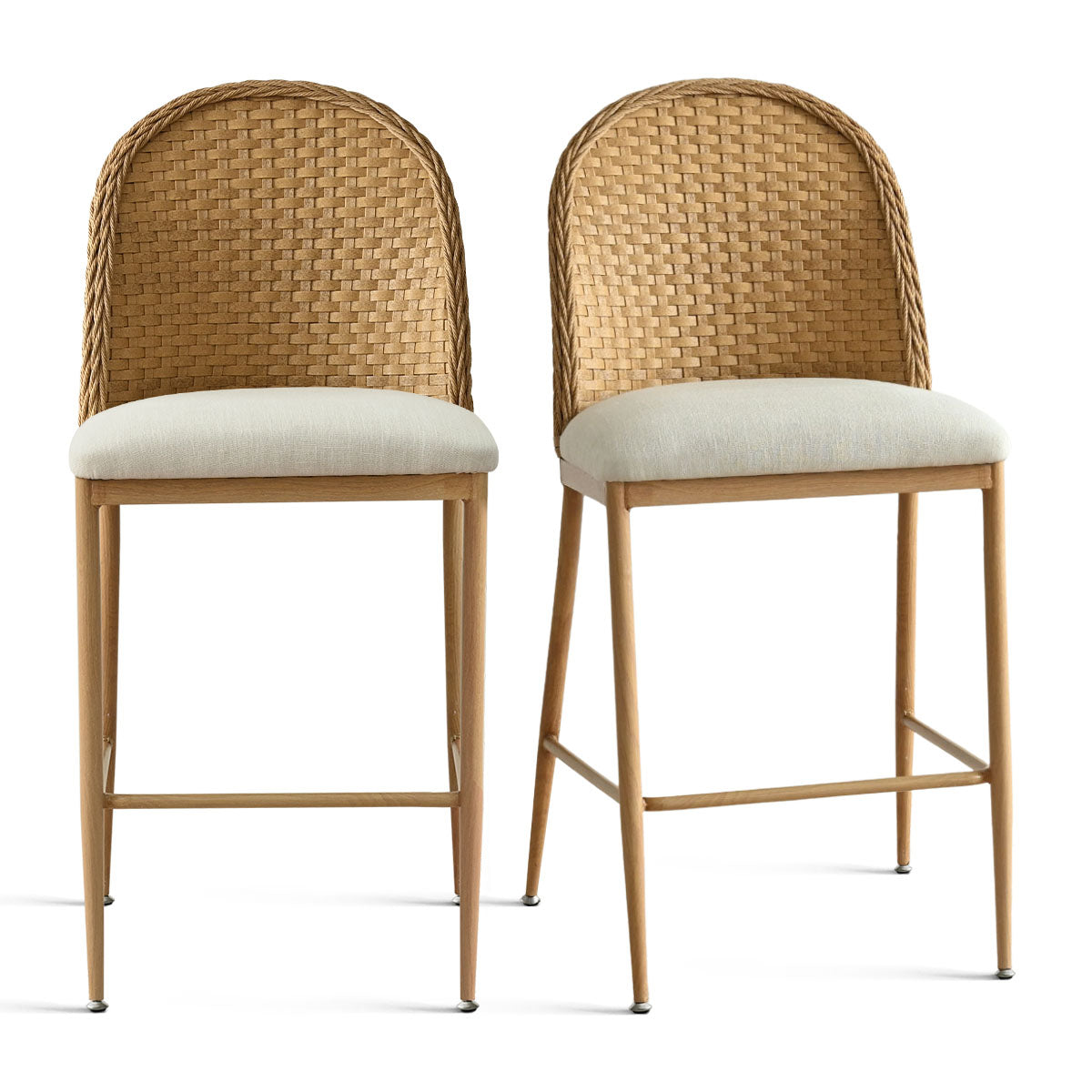 Barcelona 25.5" Beige Rattan Upholstered Counter Stool (Set of 2)