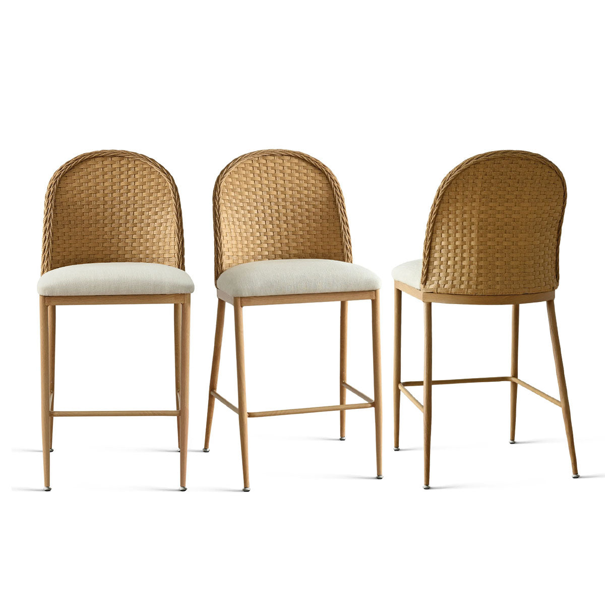 Barcelona 25.5" Beige Rattan Upholstered Counter Stool (Set of 3)