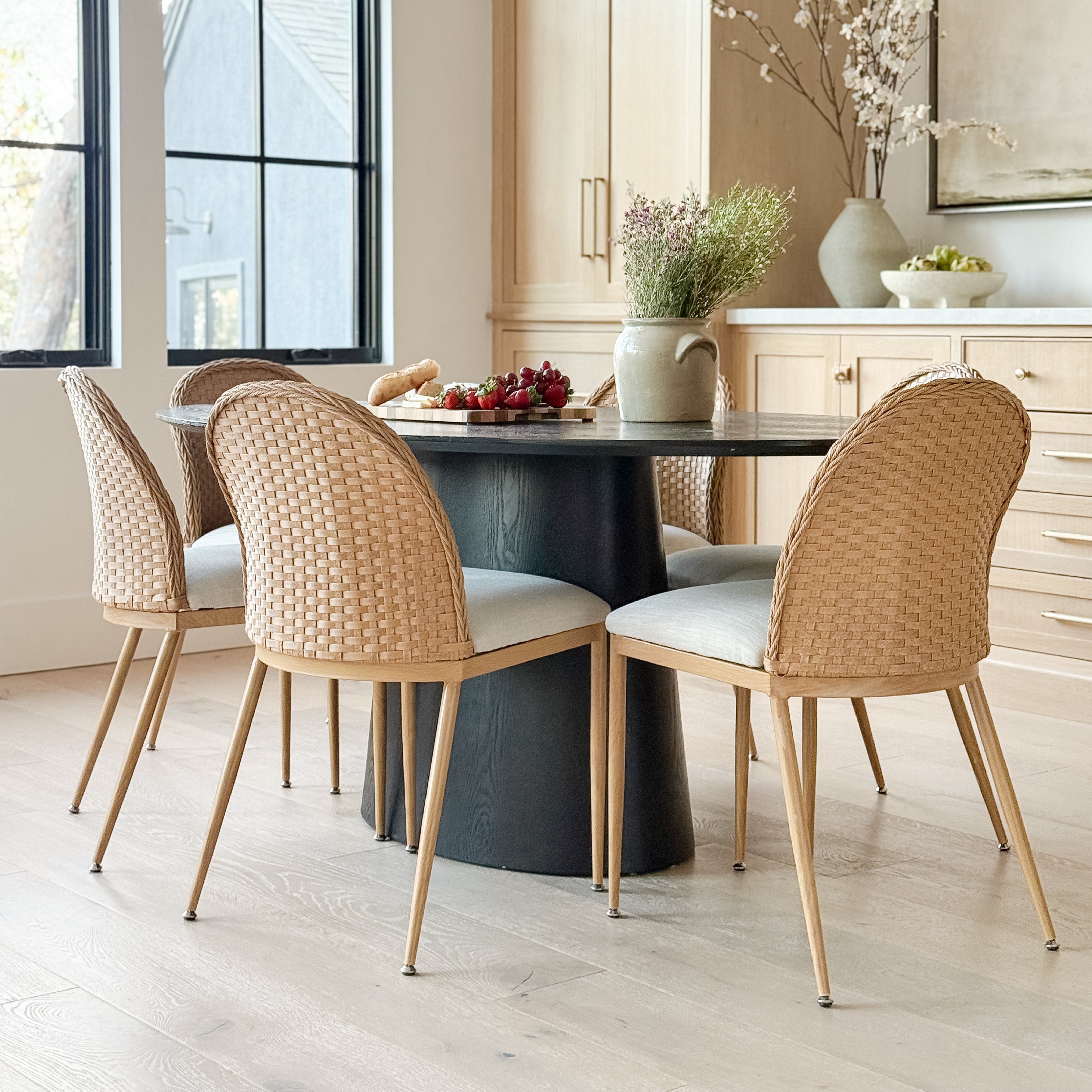 Barcelona Beige Rattan Upholstered Dining Chair (Set of 4)