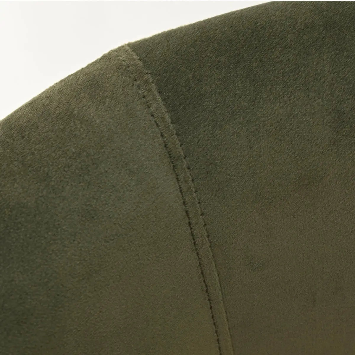 Close-up of Bella Modern Olive Green Velvet Swivel Barrel Chair detail, showcasing luxurious texture.