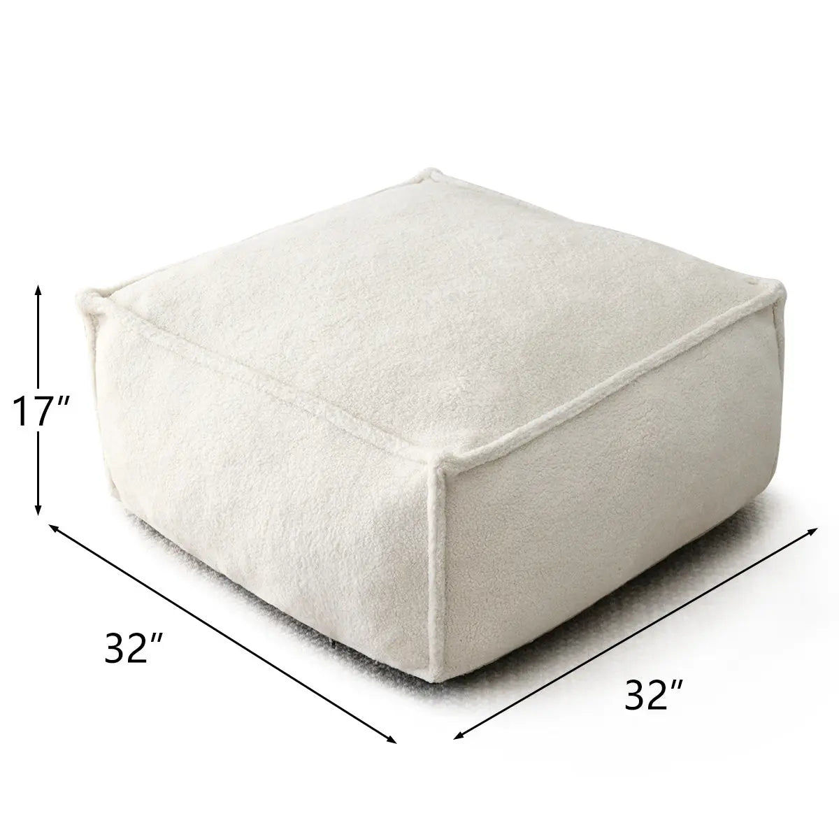 Boring Teddy Fabric Bean Bag Ottoman, 32x32x17 inches, neutral color, cozy home decor addition.