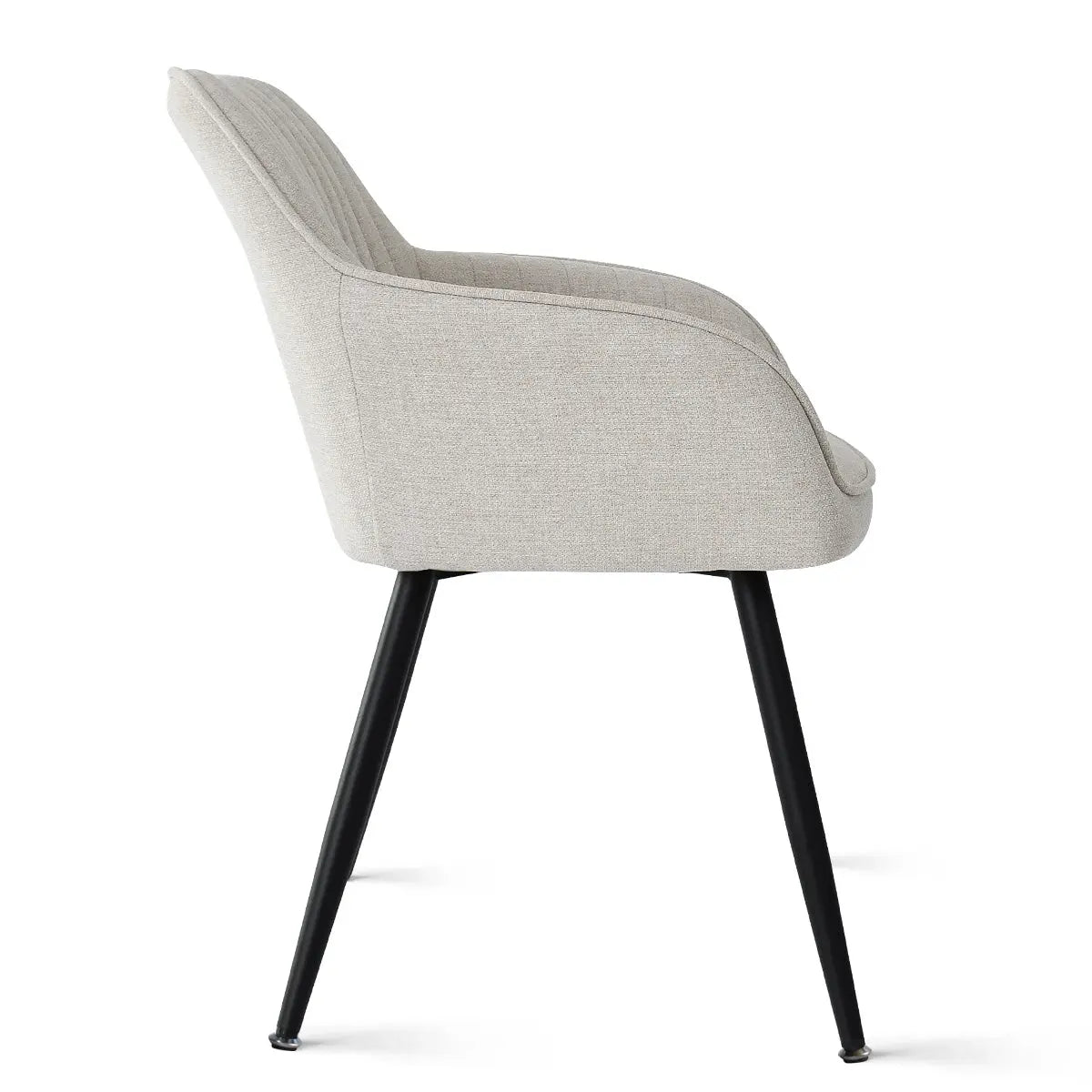 Dimensions of Boston Modern Dining Chair with Arms in gray upholstery, black legs.