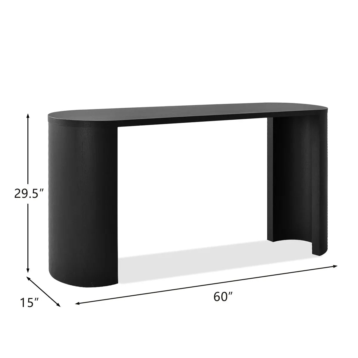 Dwen Modern Oval Console Table, black, dimensions 60x15x29.5 inches, minimalist design.