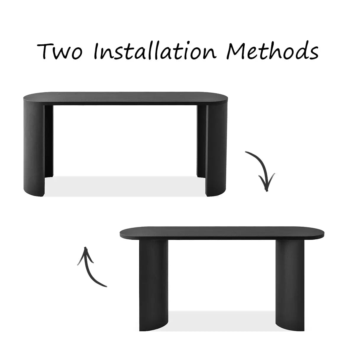 Stylish Dwen Modern Oval Console Table with flexible installation options, sleek black design.