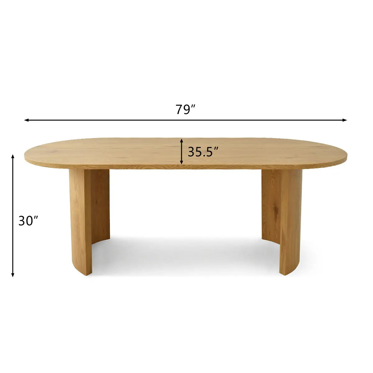 Dwen Modern Large Oval Dining Table shown with dimensions; minimalist wooden design, versatile home furniture.