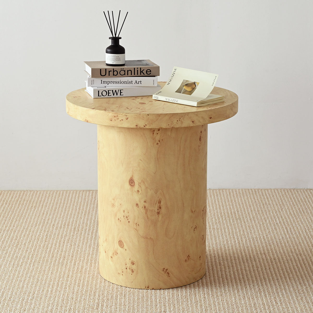 Dune 23.5" Burl Wood Round Pedestal Side Table