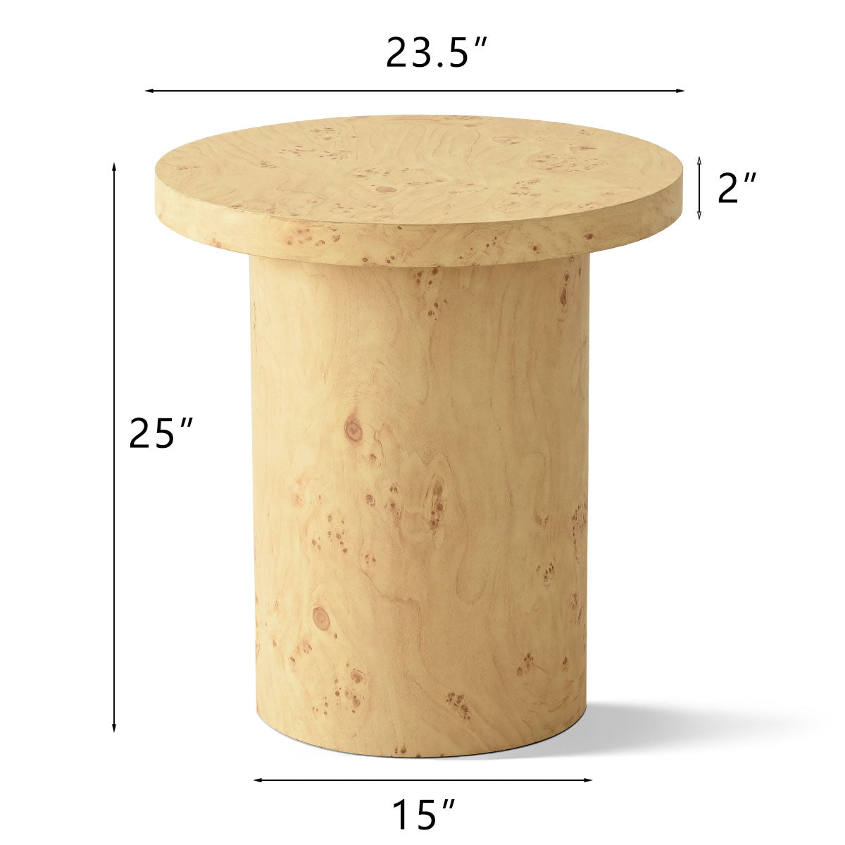 Dune 23.5" Burl Wood Round Pedestal Side Table