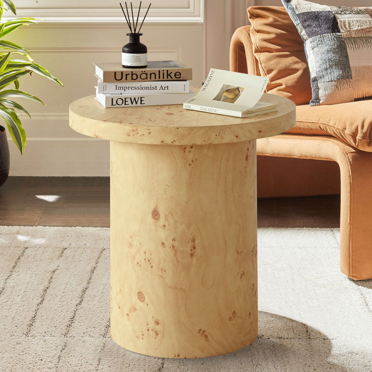 Dune 23.5" Burl Wood Round Pedestal Side Table