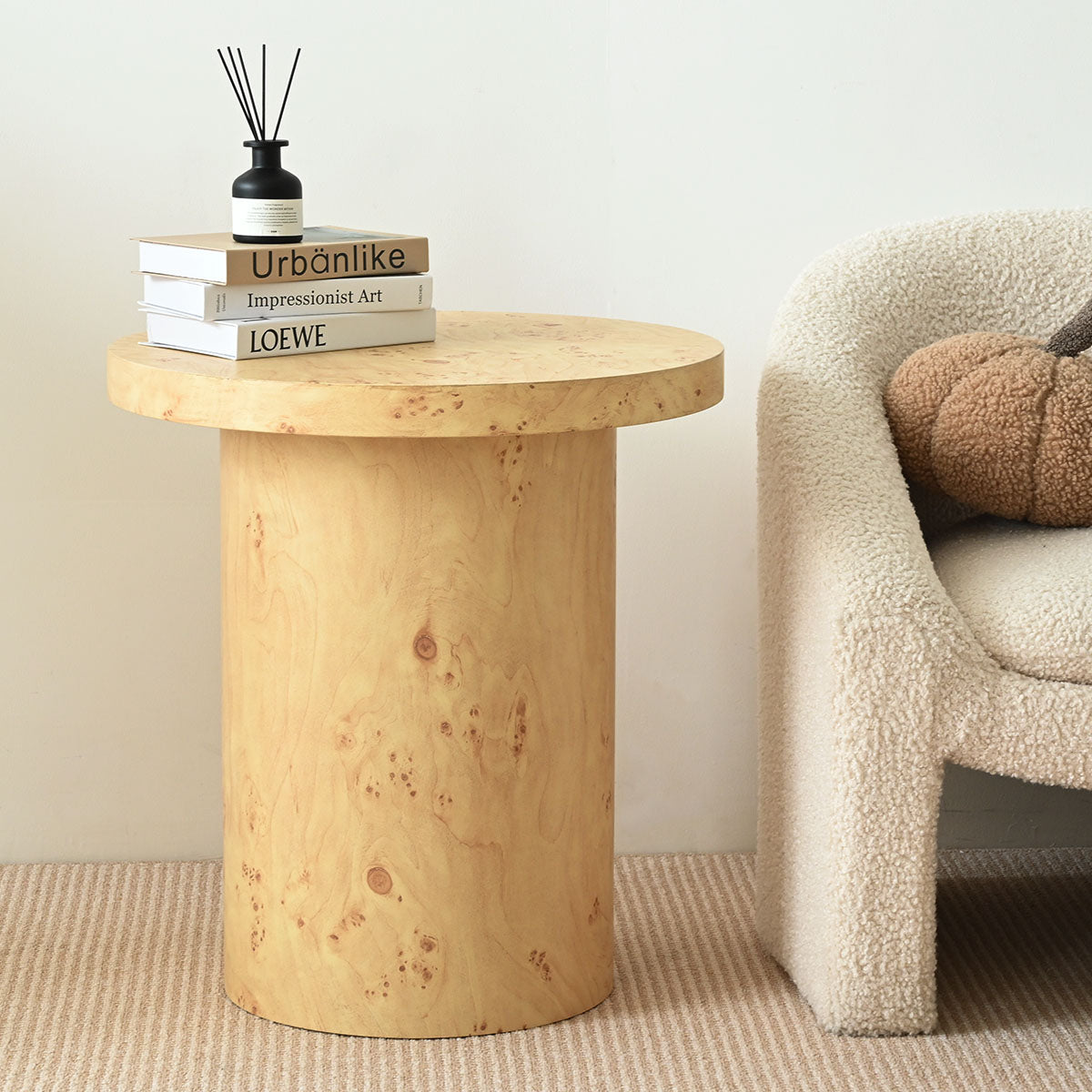 Dune 23.5" Burl Wood Round Pedestal Side Table