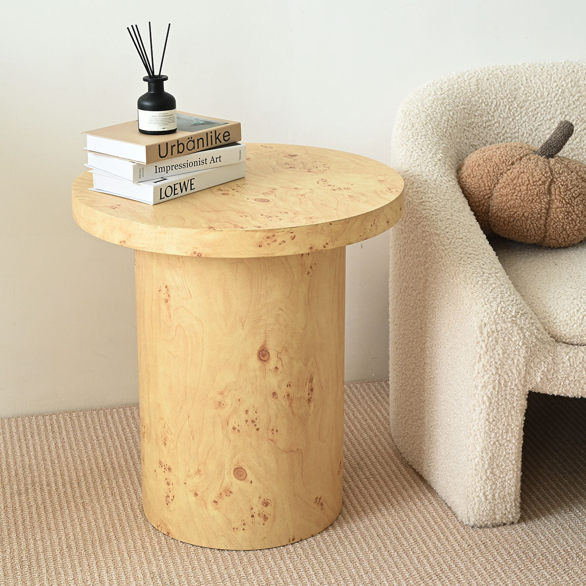 Dune 23.5" Burl Wood Round Pedestal Side Table