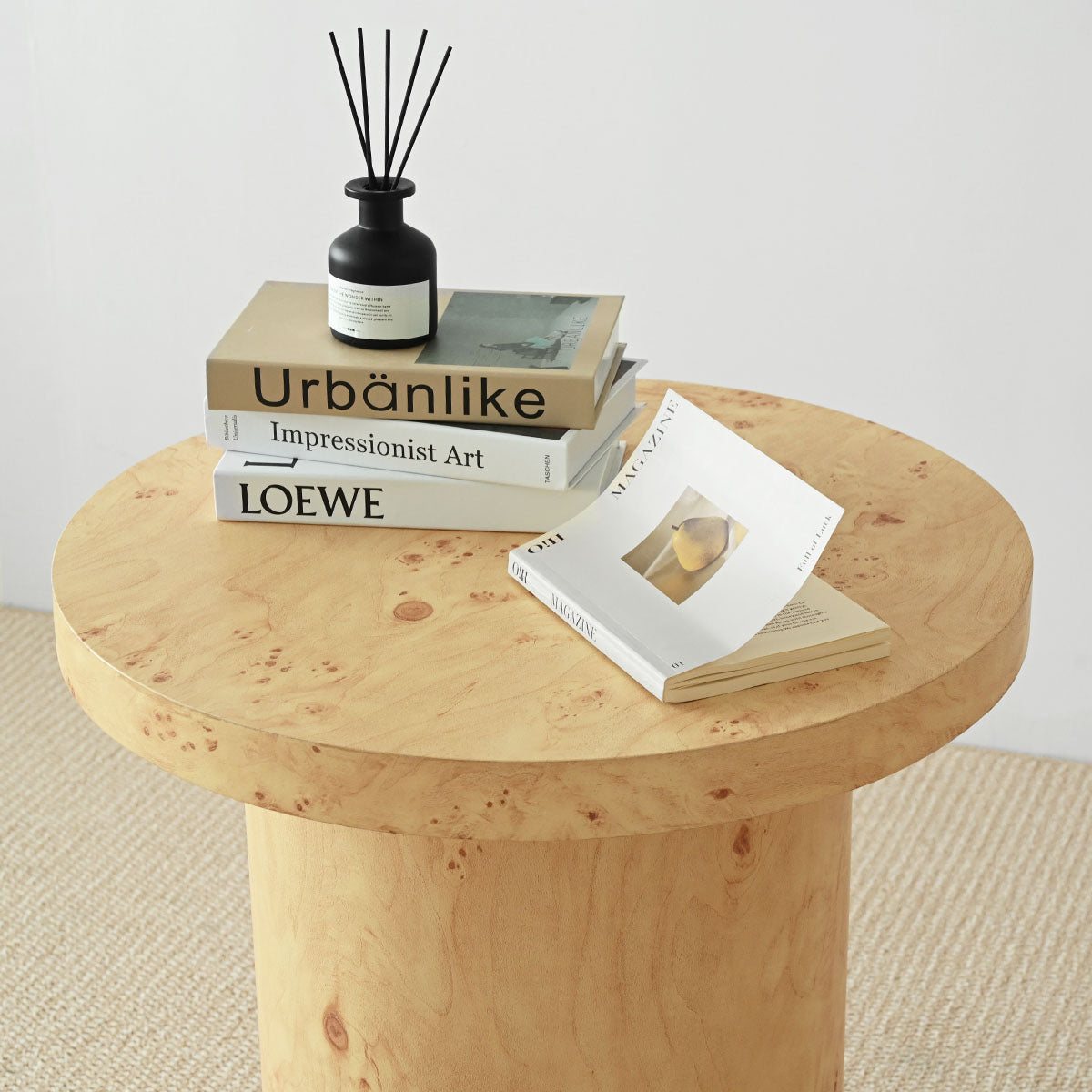 Dune 23.5" Burl Wood Round Pedestal Side Table