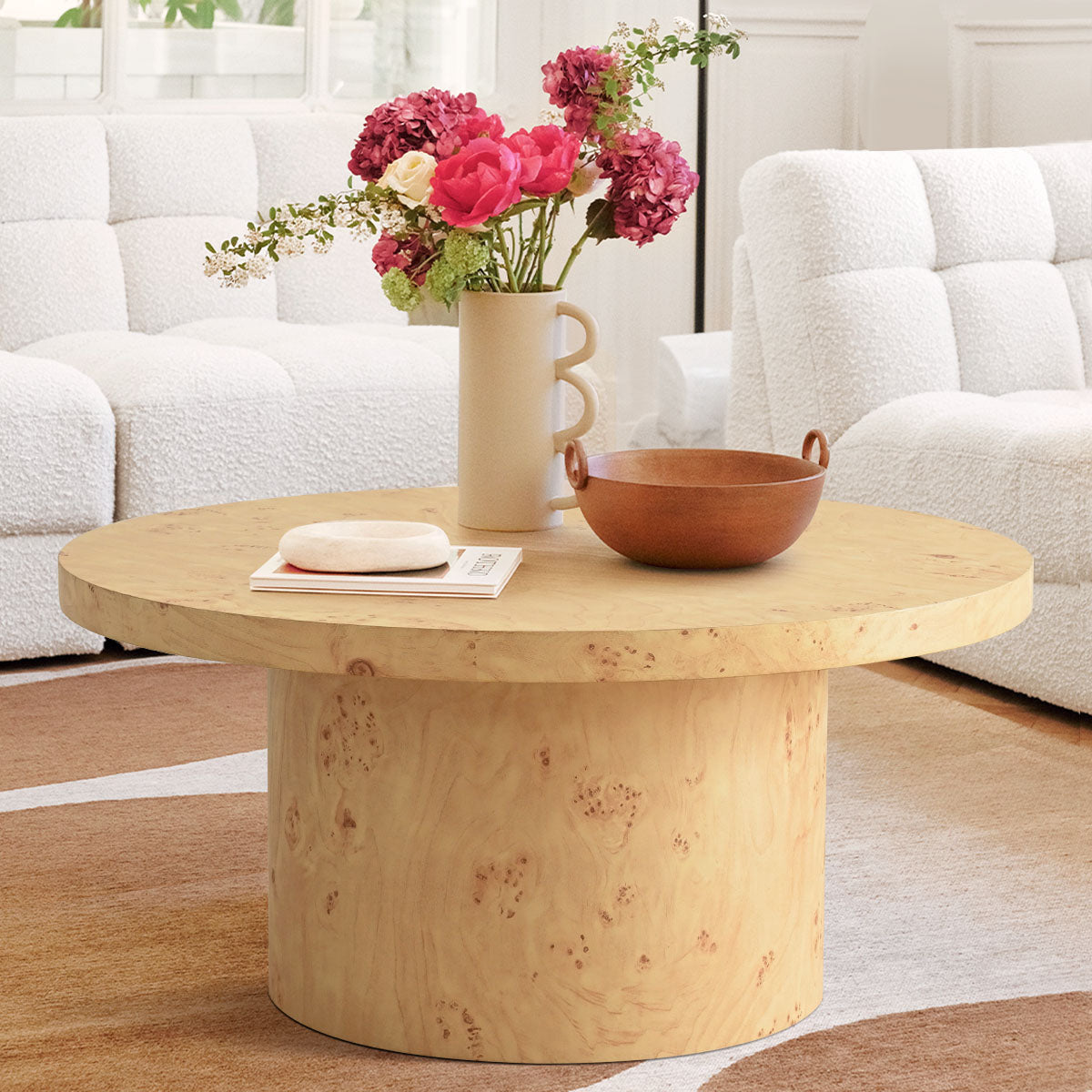 Dune 40" Burl Wood Round Pedestal Coffee Table