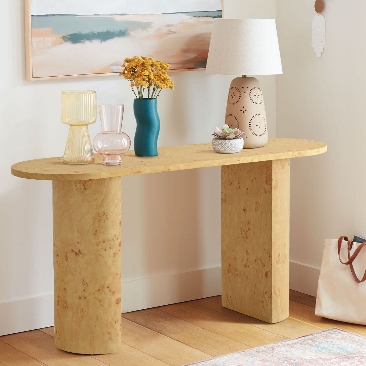 Dune 60" Burl Wood Modern Oval Console Table