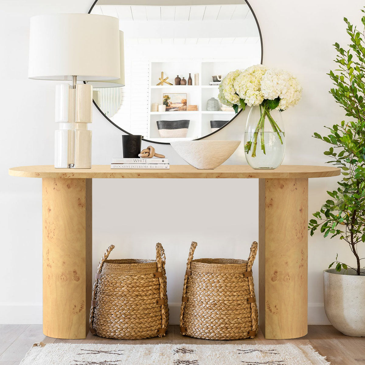 Dune 60" Burl Wood Modern Oval Console Table