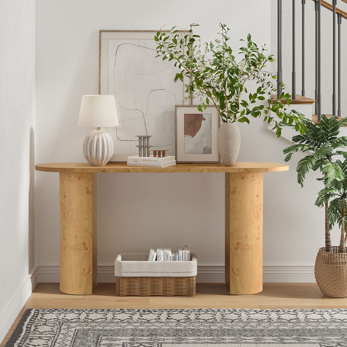 Dune 60" Burl Wood Modern Oval Console Table