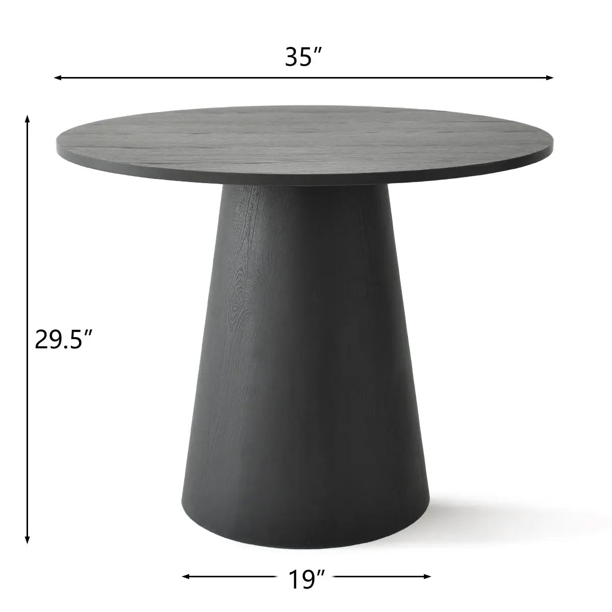 Dwen Modern Round Pedestal Dining Table, dimensions 35"x29.5", sleek design, elegant black finish.