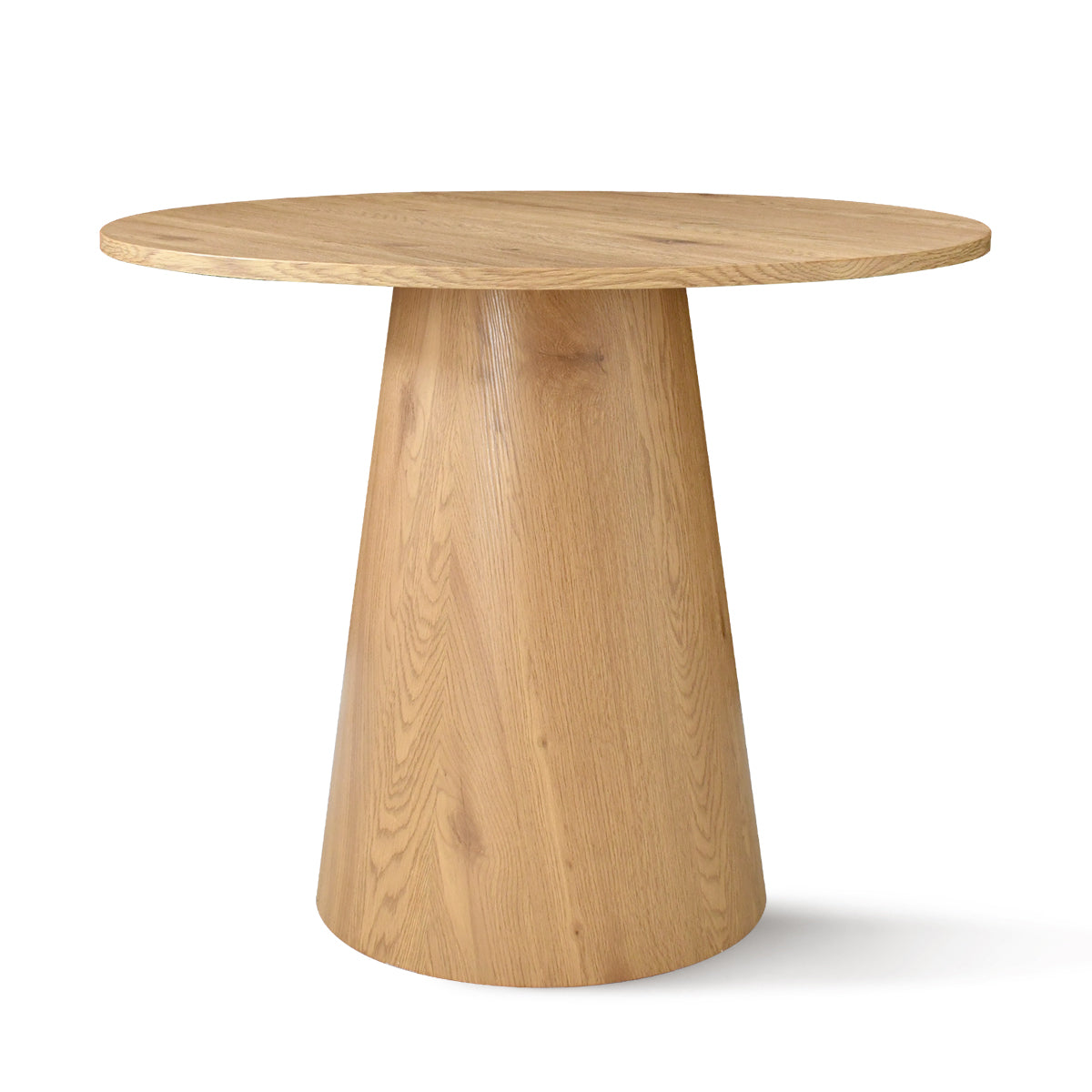 Dwen Modern Round Pedestal Console Table with natural wood finish, dimension details unavailable.