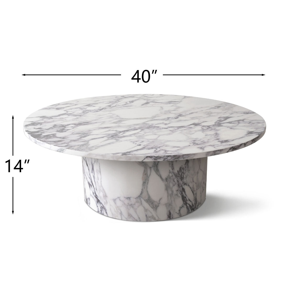 Dwen Modern Marble Round Pedestal Coffee Table, 40" diameter, 14" height, elegant design.