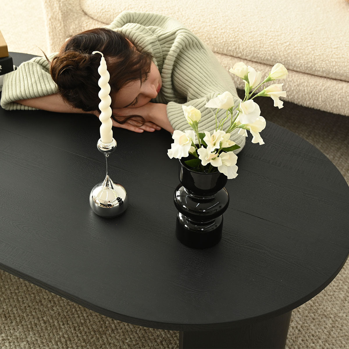 Dwen 51" Black Large Oval Coffee Table