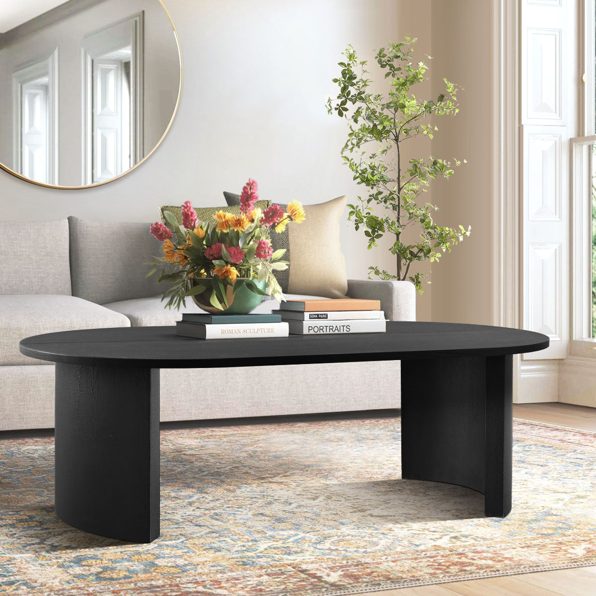 Dwen 51" Black Large Oval Coffee Table