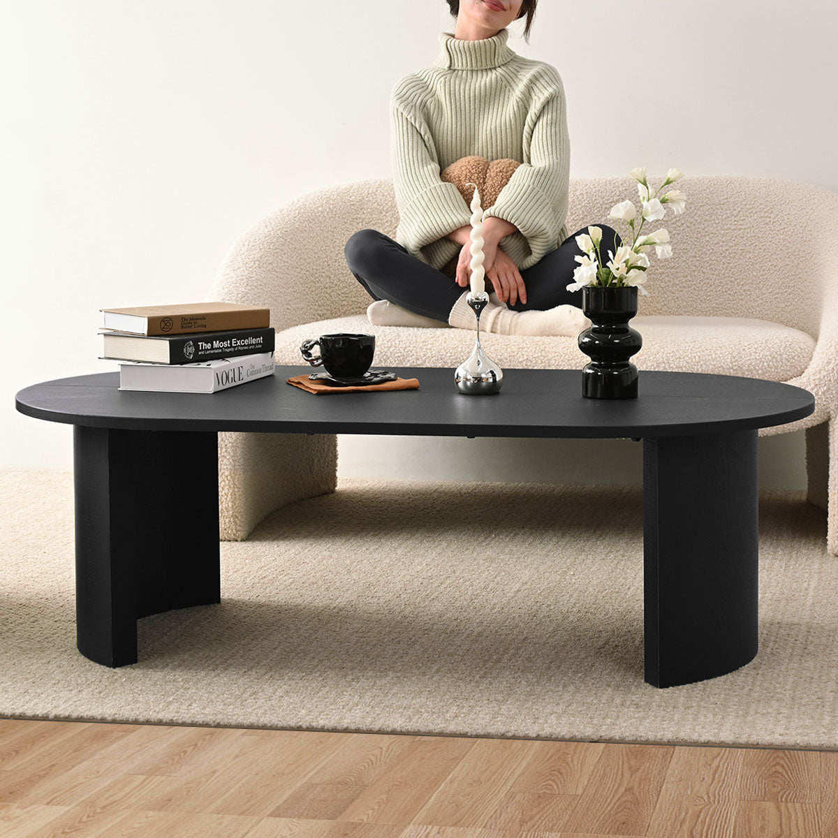 Dwen 51" Black Large Oval Coffee Table