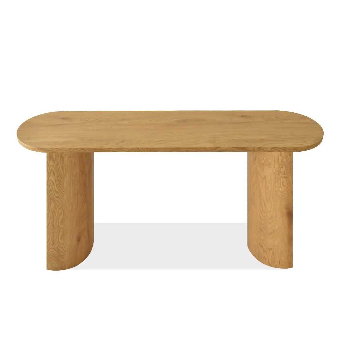 Dwen Modern Oval Console Table in light wood, showcasing sleek design and oval shape.