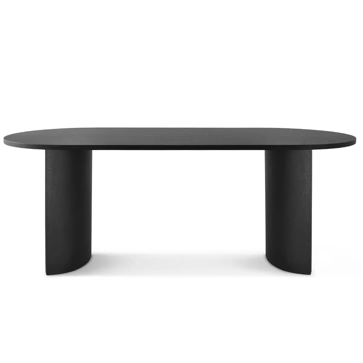 Dwen Modern Large Oval Dining Table in black, with solid base, no background details visible.