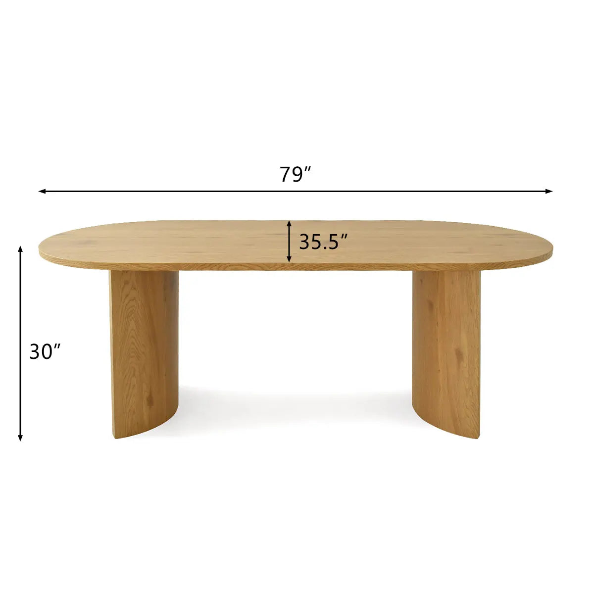 Dwen Modern Large Oval Dining Table dimensions: 79" x 35.5" x 30", natural wood finish.